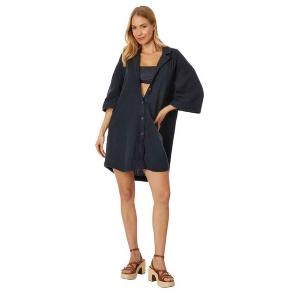 MADEWELL Black light spun Isla mini gauze coverup shirt dress NWT Size XXS - Picture 1 of 10